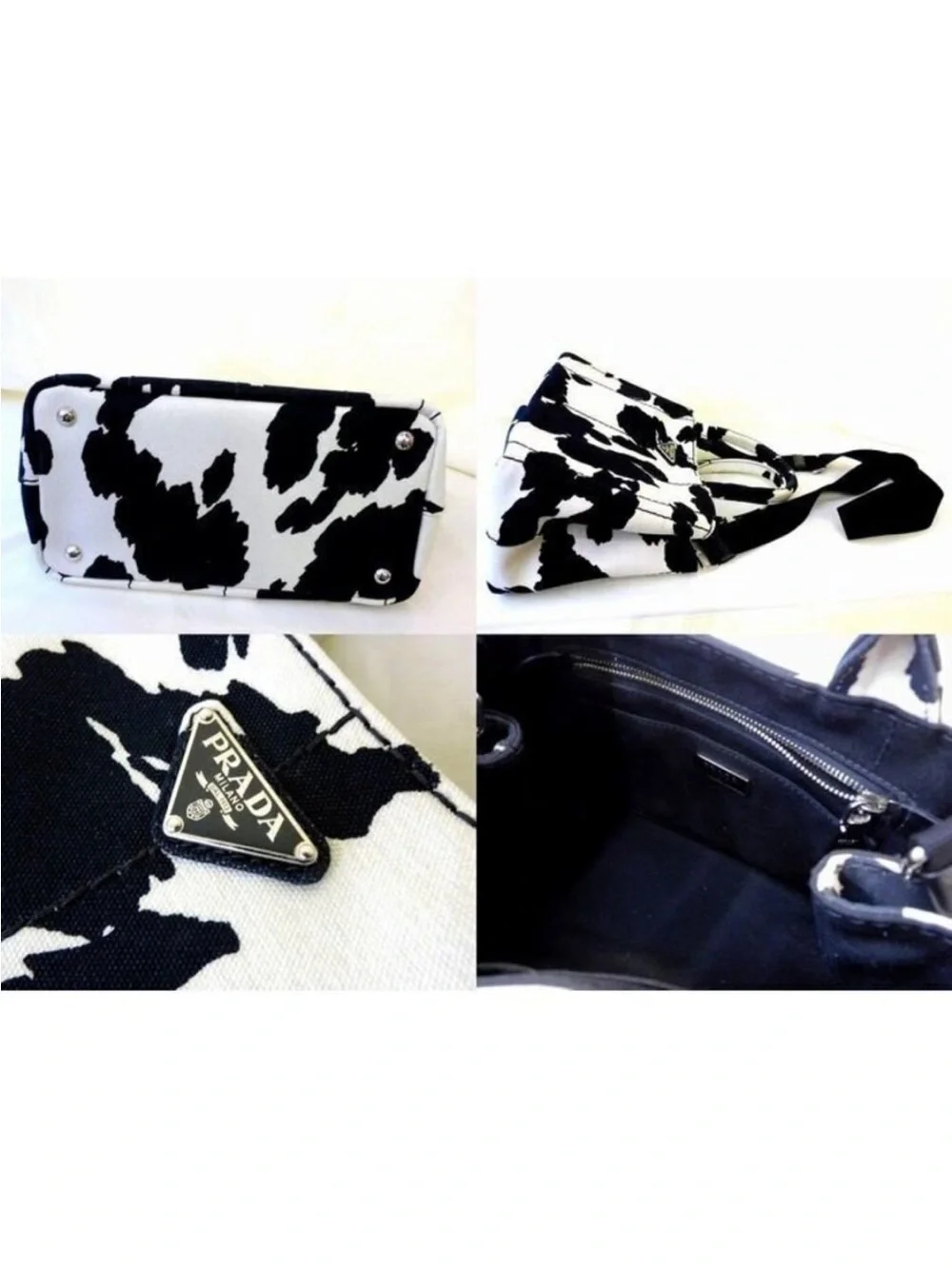 Prada Canapa St. Caval Handbag in Black/White Canvas Black and Cream Canva